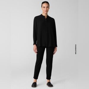 Eileen Fisher Washable Stretch‎ Crepe Black Pants Elastic Waistband Classic